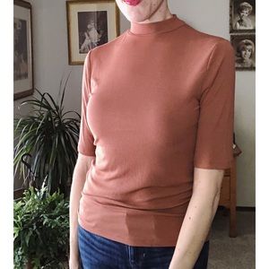 A New Day Ribbed Brown Mock Neck Top